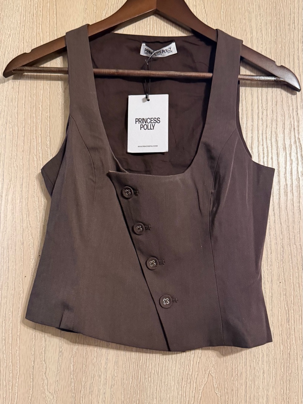Princess Polly Brown Button-Front Crop - Picture 2 of 8
